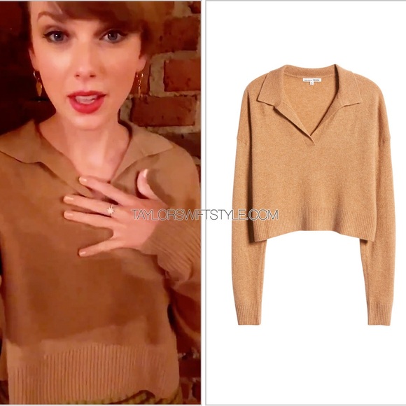 New Reformation Cashmere Camel Polo Sweater as seen on Taylor Swift